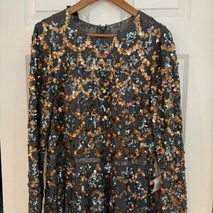 Mac Duggal Long Sleeve High Neck Cocktail Gown Size 14 NWT